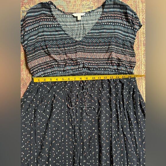 A:glow Maternity women’s Large Dress Navy Blue Pink patterned v neck tie waist - Picture 5 of 10